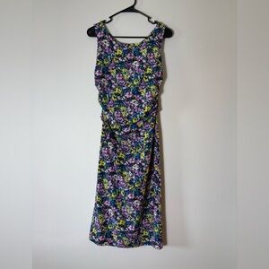 Zara Floral‎ Sleeveless Ruched Midi Dress Size Small